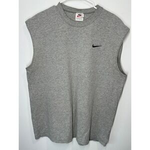 Vintage 90s Nike Cut Sleeve Tank Top Swoosh Shirt Gray - Large